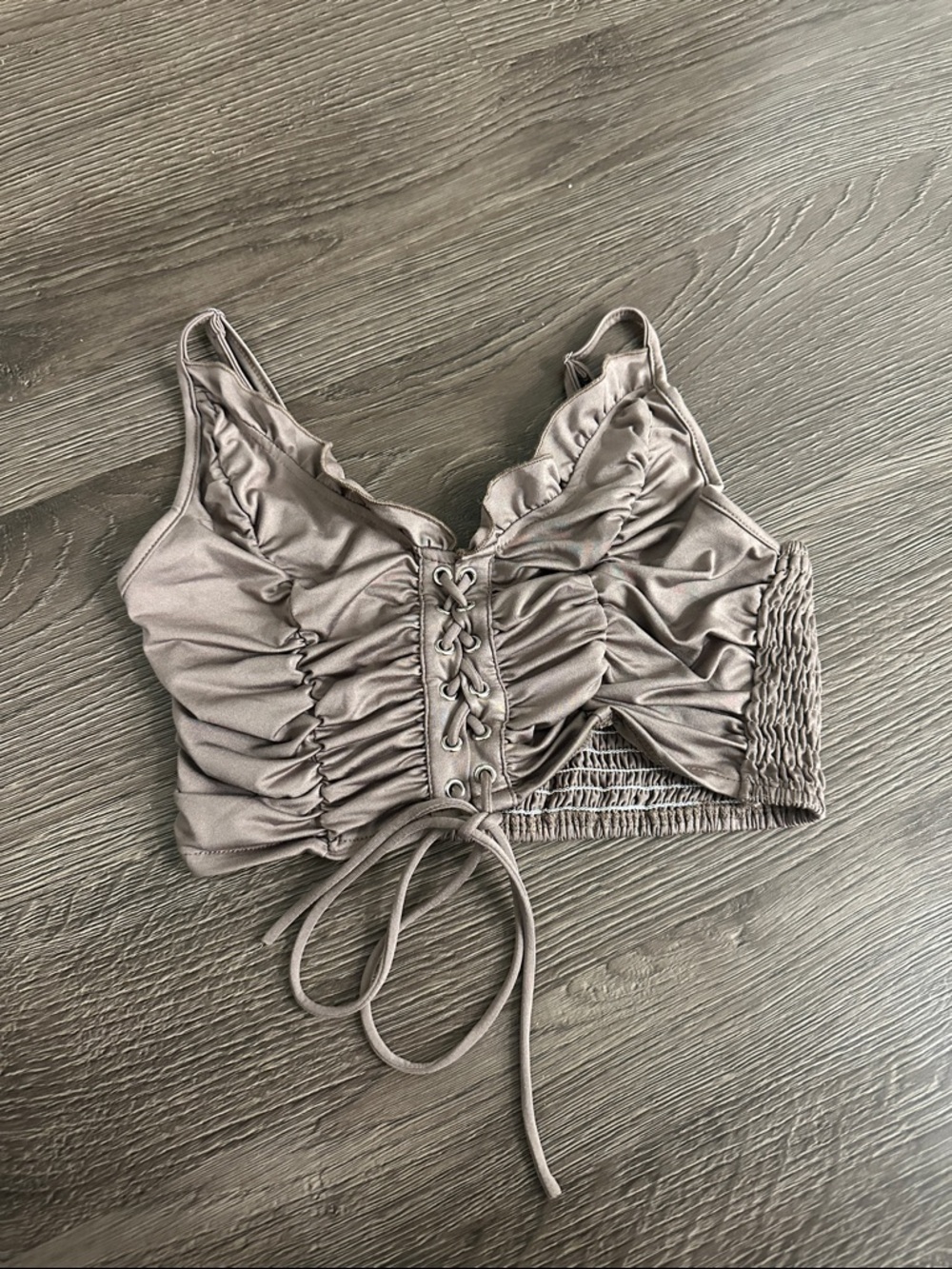 SHEIN Mauve Lace-Up Ruched Crop Top